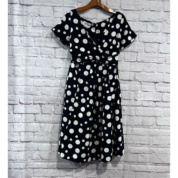 Ports International Blue Polka Dot Fit & Flare Dress Size 10‎ Vintage - Picture 1 of 12